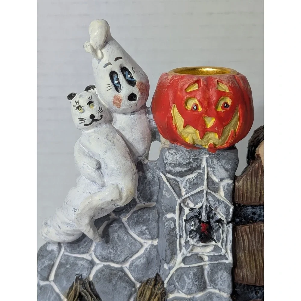 Kurt Adler Halloween Witch Ghost Pumpkin Candle Holder Haunted Gate Resin Decor